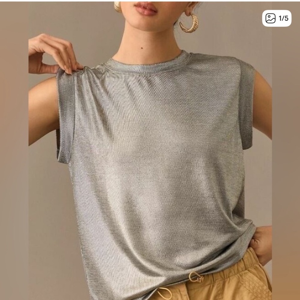 Anthropologie Porridge Sleeveless Gray Metallic Top